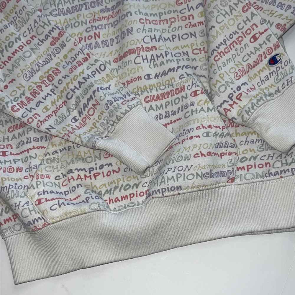Champion White Hoodie with Multicolor Text Girls Size 10 - Picture 5 of 5